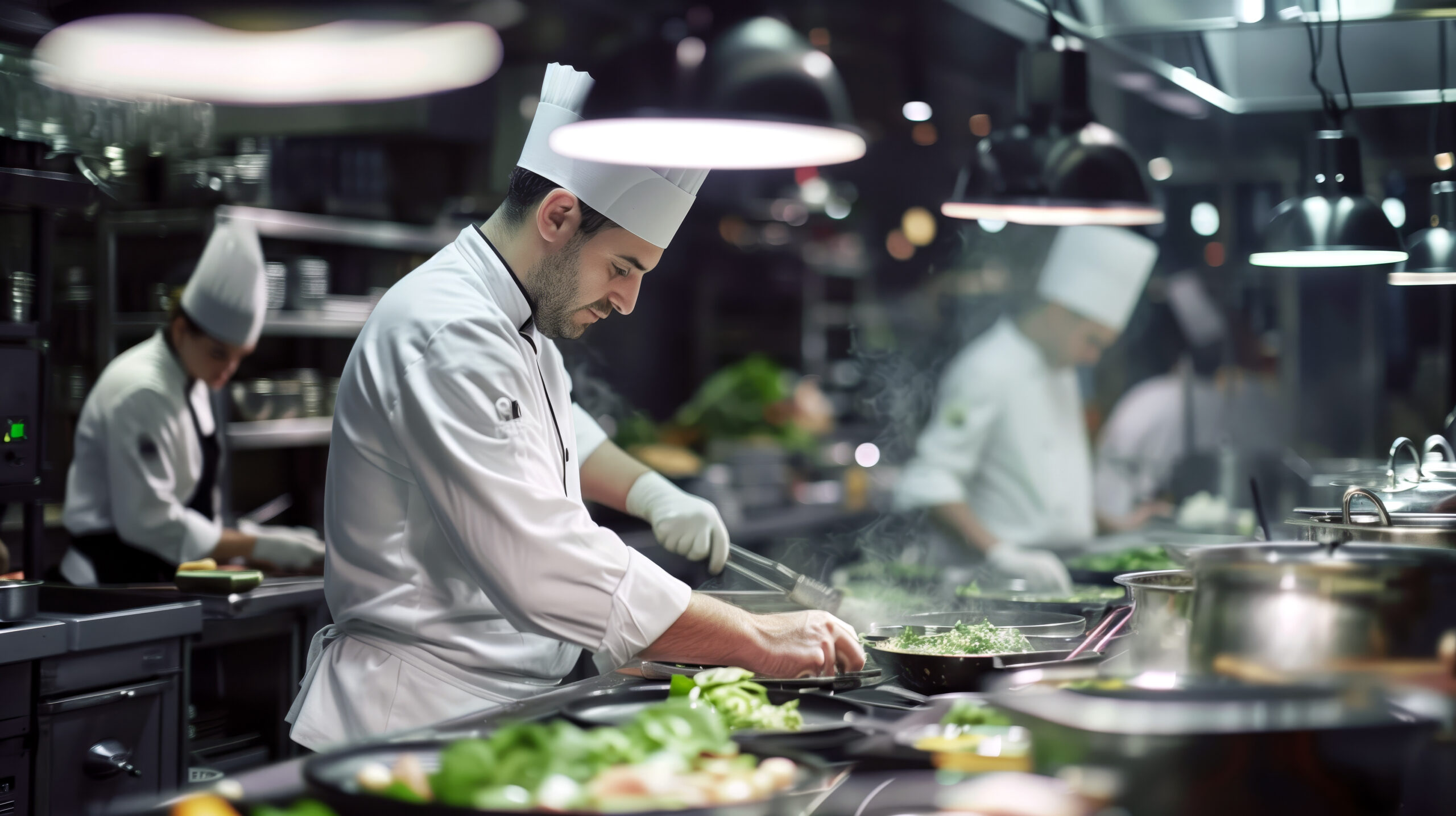 Professionelle Köche eines italienischen Restaurants richten für ihre Gäste Gerichte an Italienische Restaurants - Westfalen Frischdienst