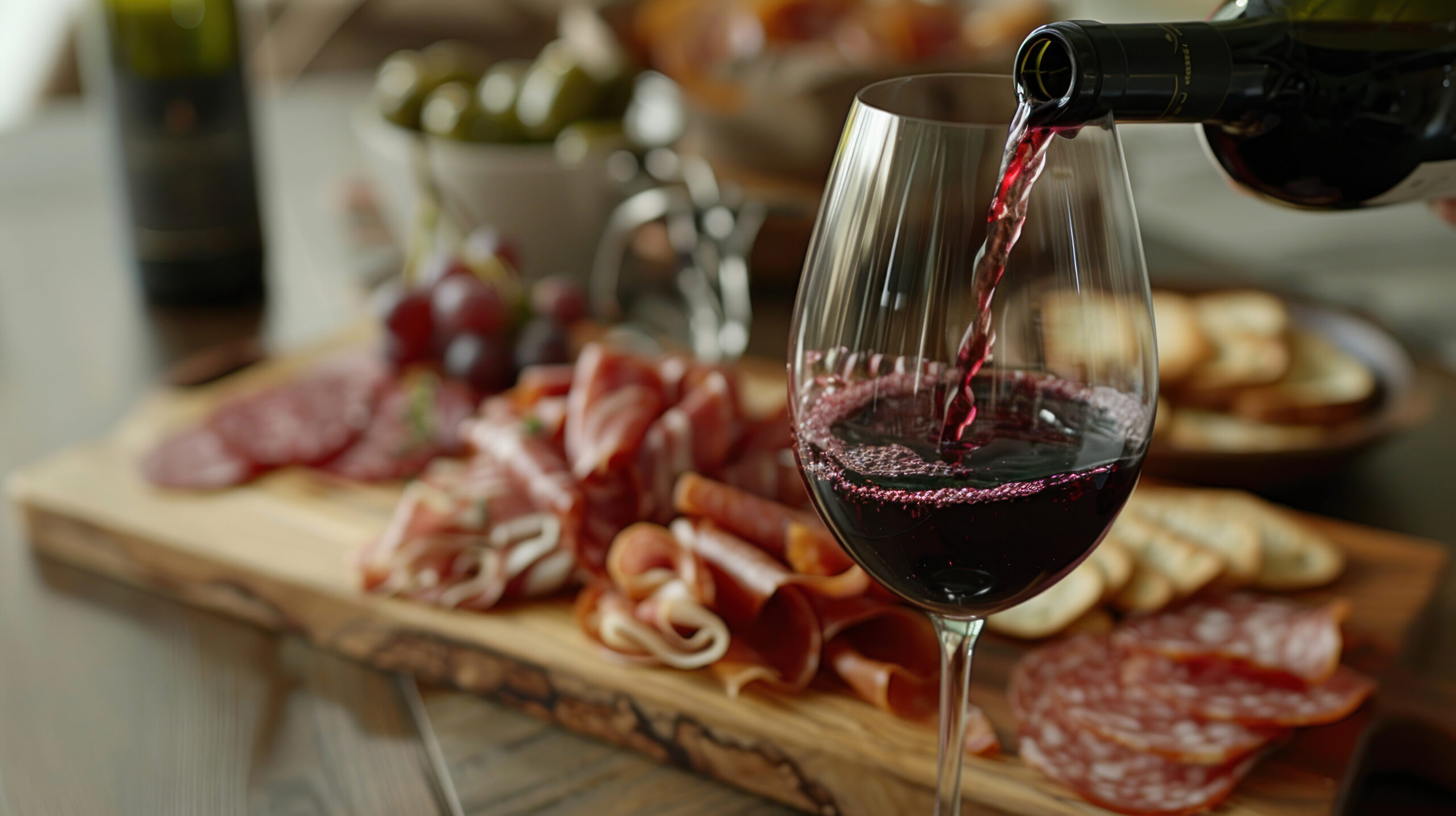 Italienische Antipasti mit einem Glas Rotwein Italienische Antipasti mit einem Glas Rotwein